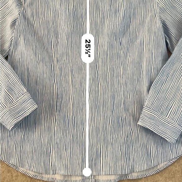 Chicos Button Up Shirt Cotton Blend Womens Sz 1 Blue Coastal Preppy Stripe Chic - Picture 9 of 9